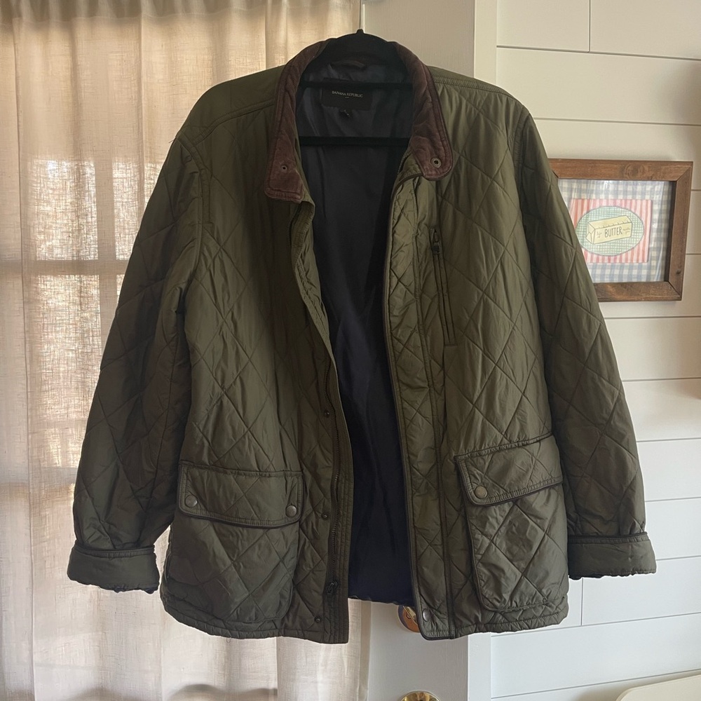 Banana Republic Men's Quilted Jacket - Olive Green